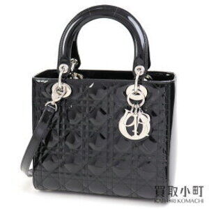 Dior Lady Classic Handbag Black Patent Leather Cannage Stitching Shoulder Bag
